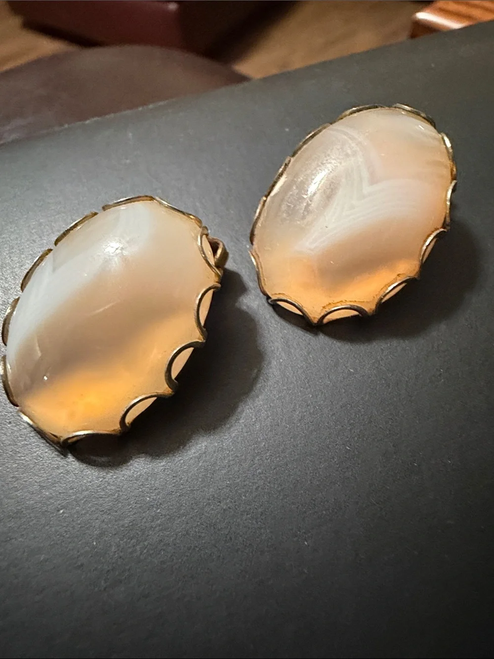 Vintage Cream & Gold Oval Clip-On Earrings